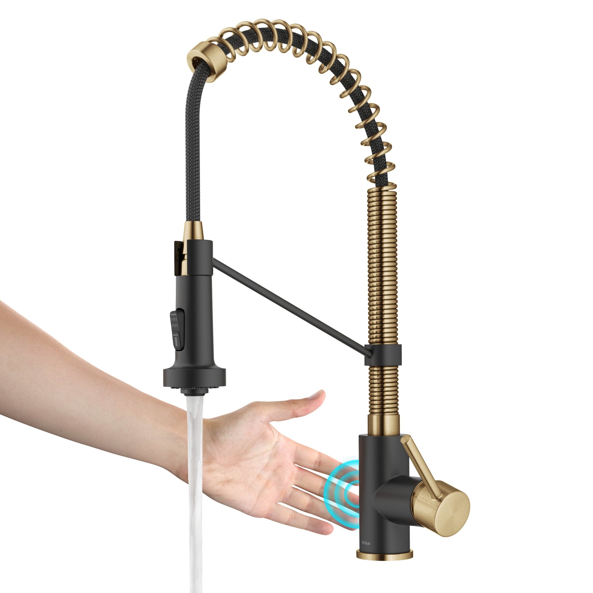 Kraus Bolden Brushed Brass/Matte Black Single Handle Deck-mount Touchless Pull-down Kitchen Faucet with Sprayer