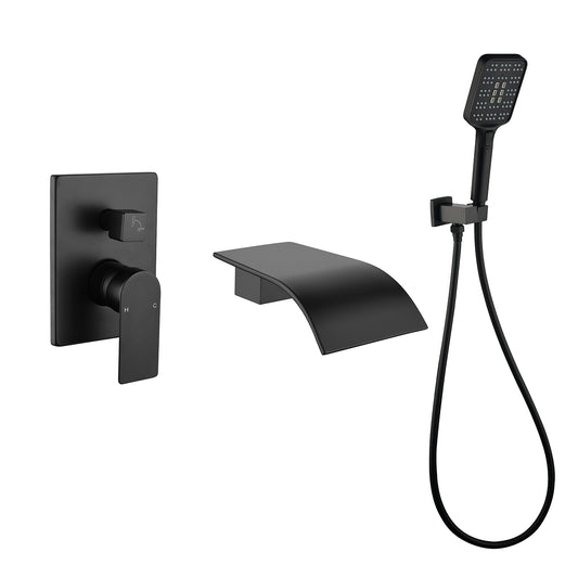 Nestfair Black 1-handle Wall-mount Mid-arc Bathtub Faucet with Hand Shower ( Valve Included )