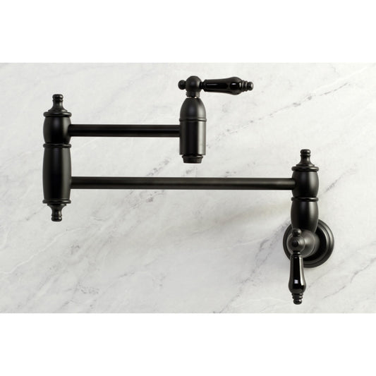 Kingston Brass Duchess Matte black Double Handle Wall-mount Pot Filler Kitchen Faucet with Sprayer