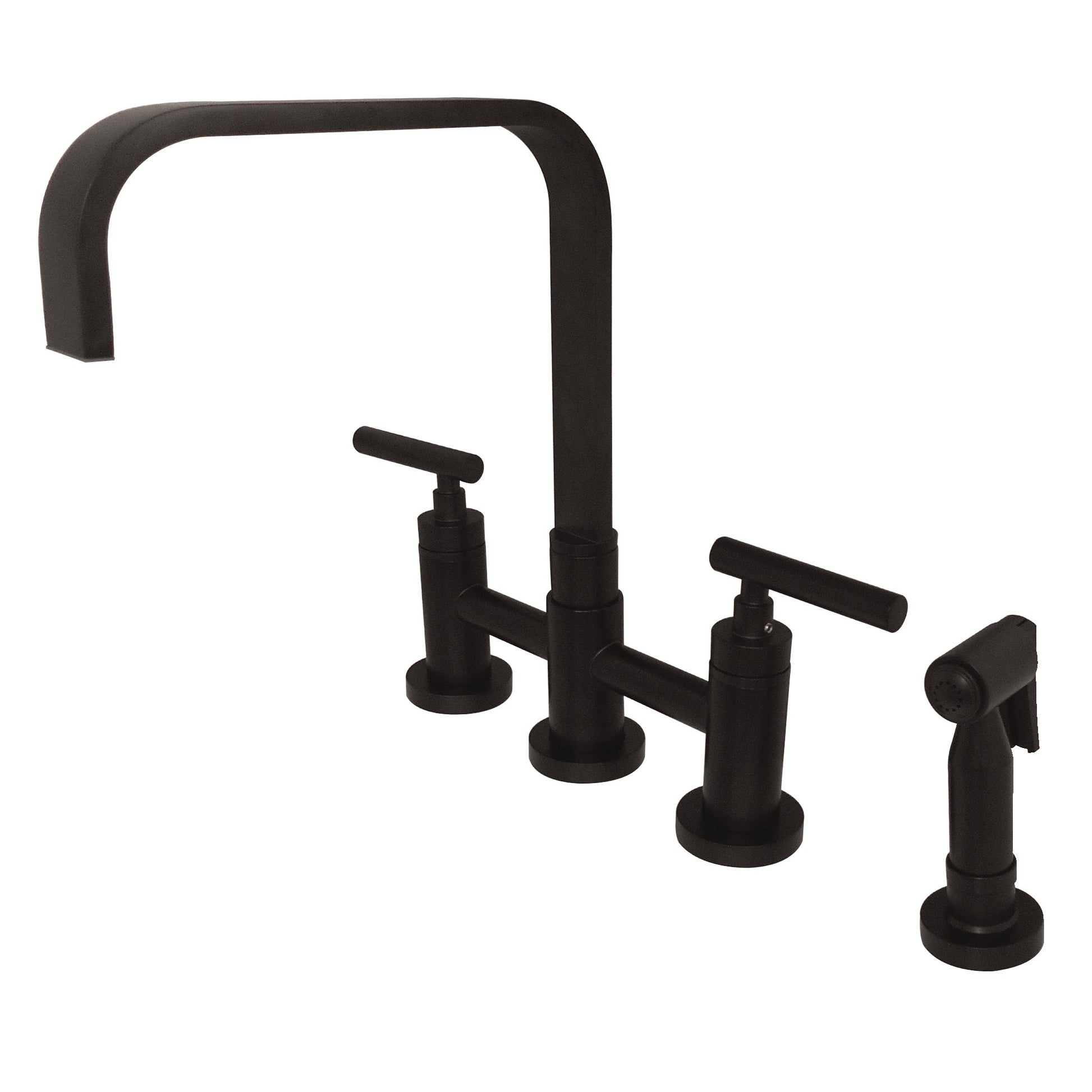 Kingston Brass Manhattan Oil-rubbed bronze Single Handle Deck-mount Bridge Kitchen Faucet with Sprayer (Includes Side Sprayer)