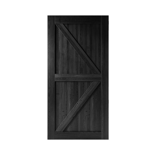 HOMACER 60-in x 84-in Black Prefinished K-frame Pine Wood Solid core Single Barn Door (Hardware Not Included)