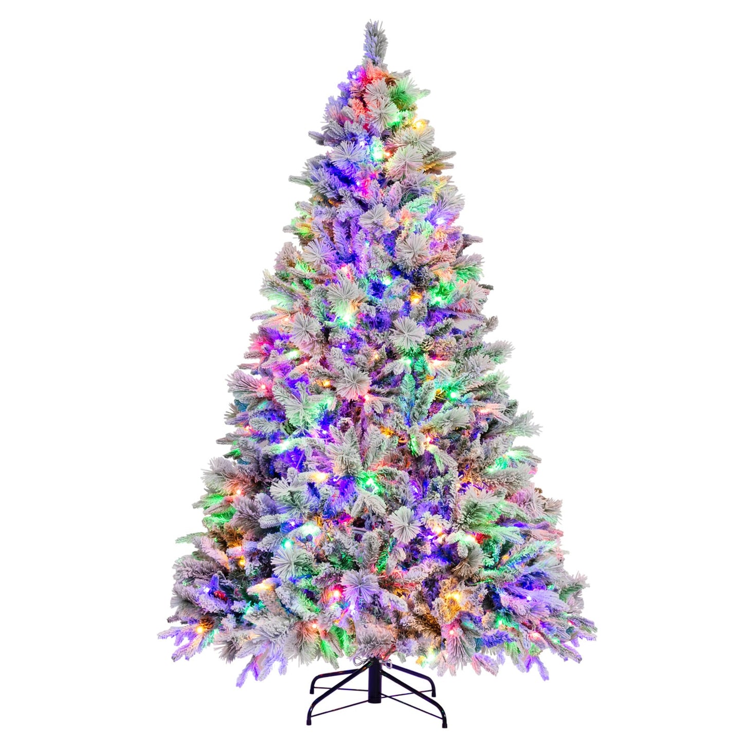 WELLFOR 7-ft Pre-lit Flocked Artificial Christmas Tree with Multicolor LED Lights
