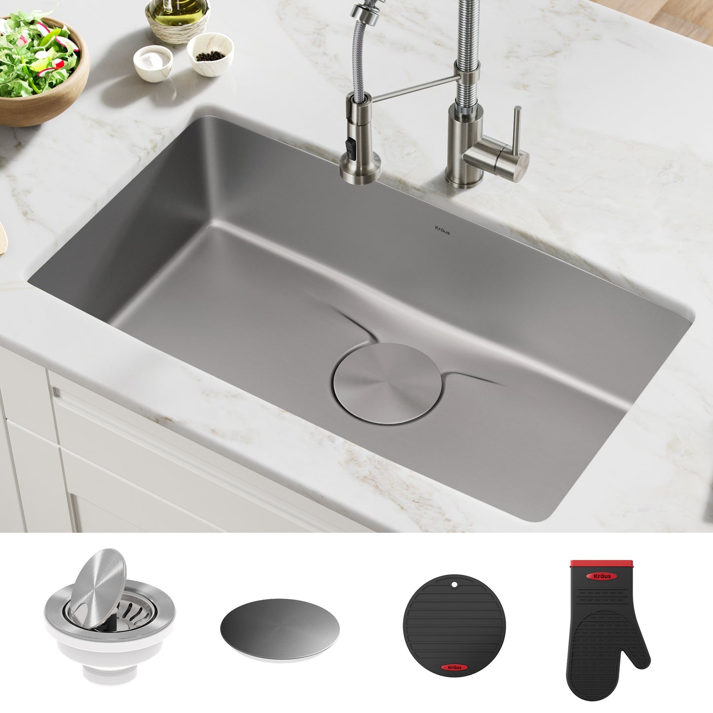 Kraus Dex Undermount 33-in x 19-in Stainless steel Single bowl 16 -Gauge Kitchen Sink