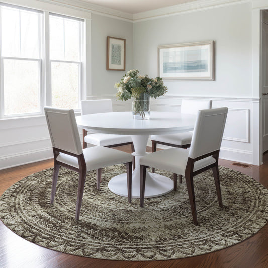 Addison Rugs Mayfield AMF113BR 8 x 8 (ft) Loomed Polyester Brown Round Indoor Geometric Machine washable Pet Friendly Area rug