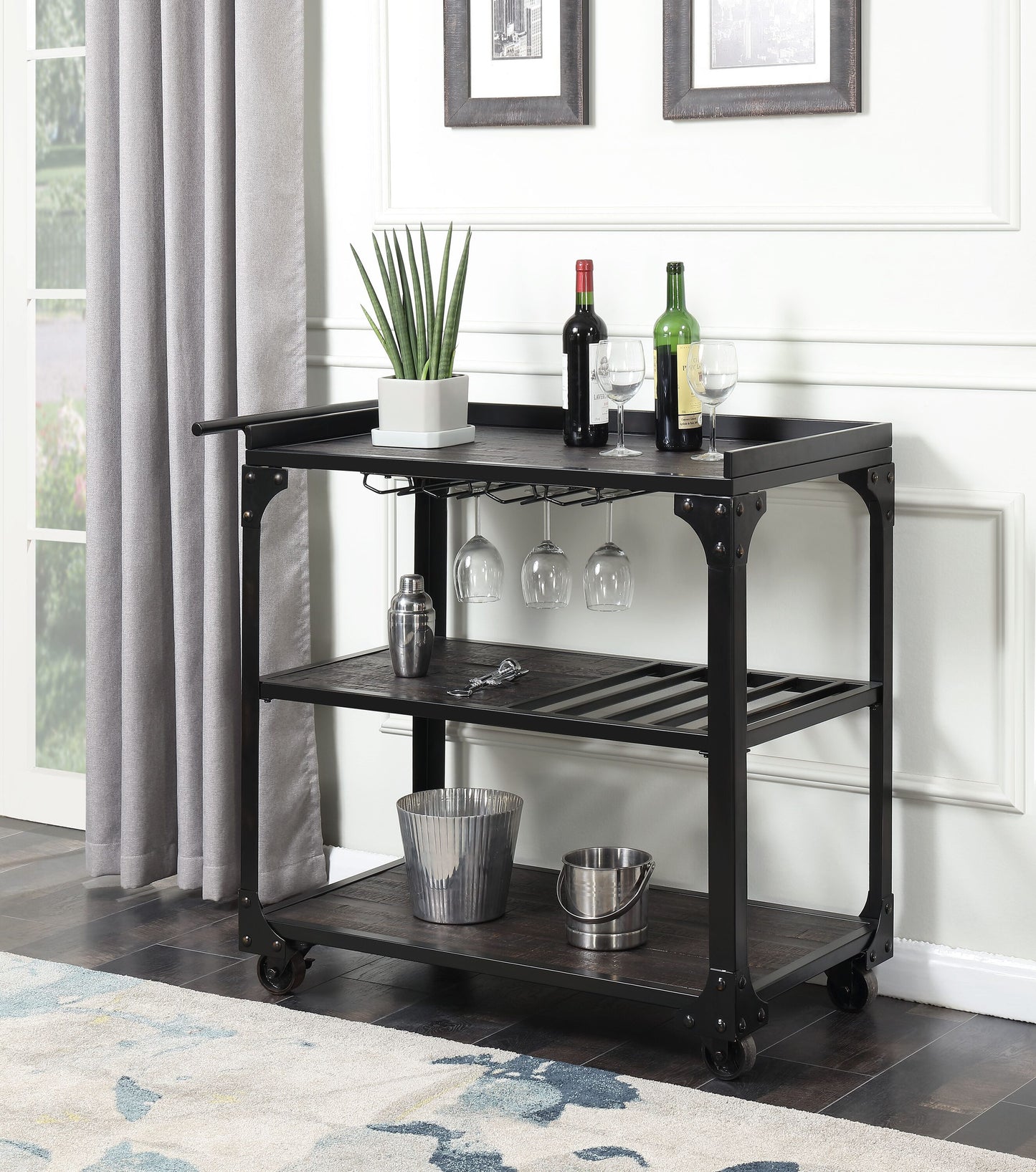 Runesay Black Steel Base with Steel Metal Top Rolling Kitchen Cart ( 40-in x 20-in x 36-in )