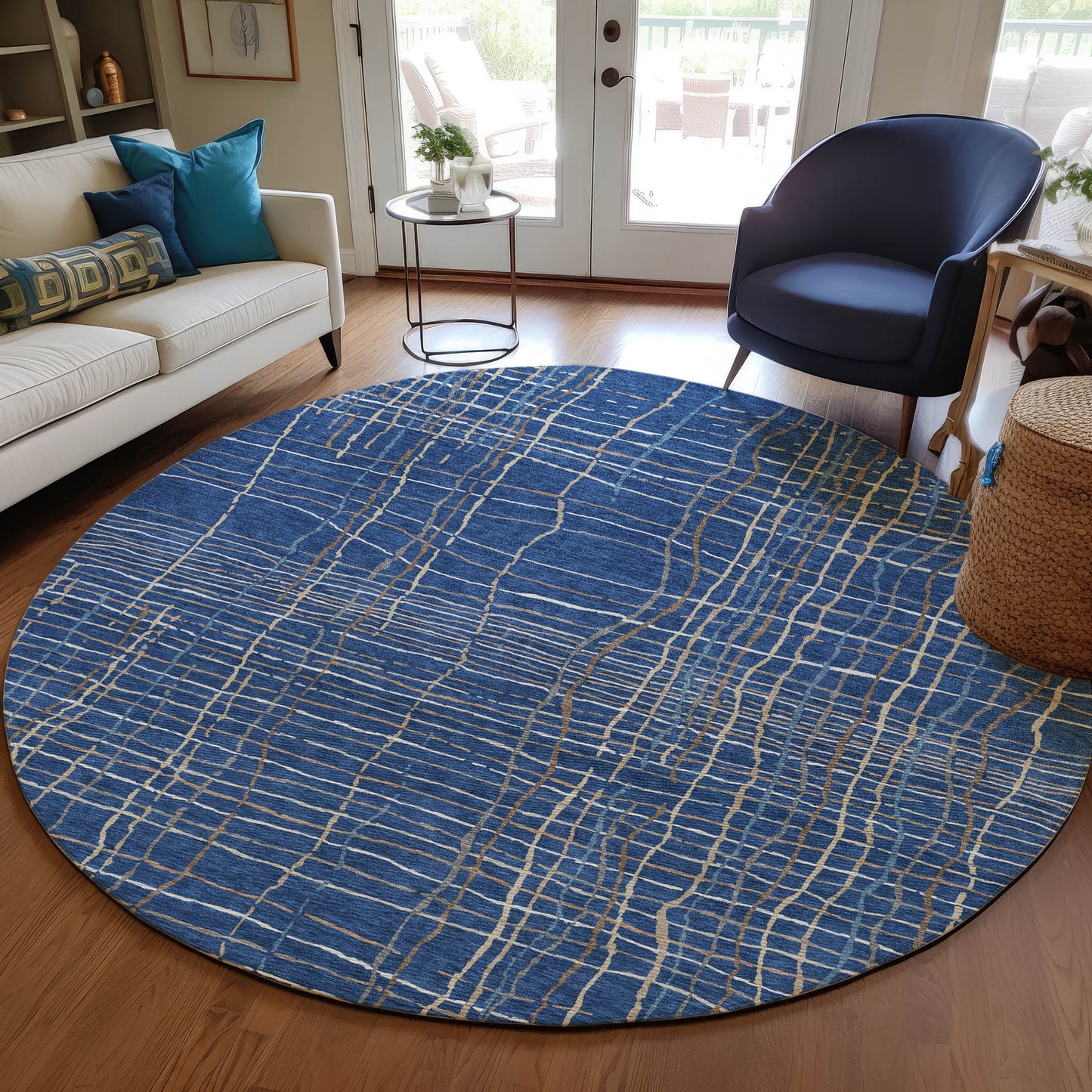 Addison Rugs Chantille ACN998NA 8 x 8 (ft) Loomed Polyester Navy Round Indoor/Outdoor Geometric Machine washable Pet Friendly Area rug