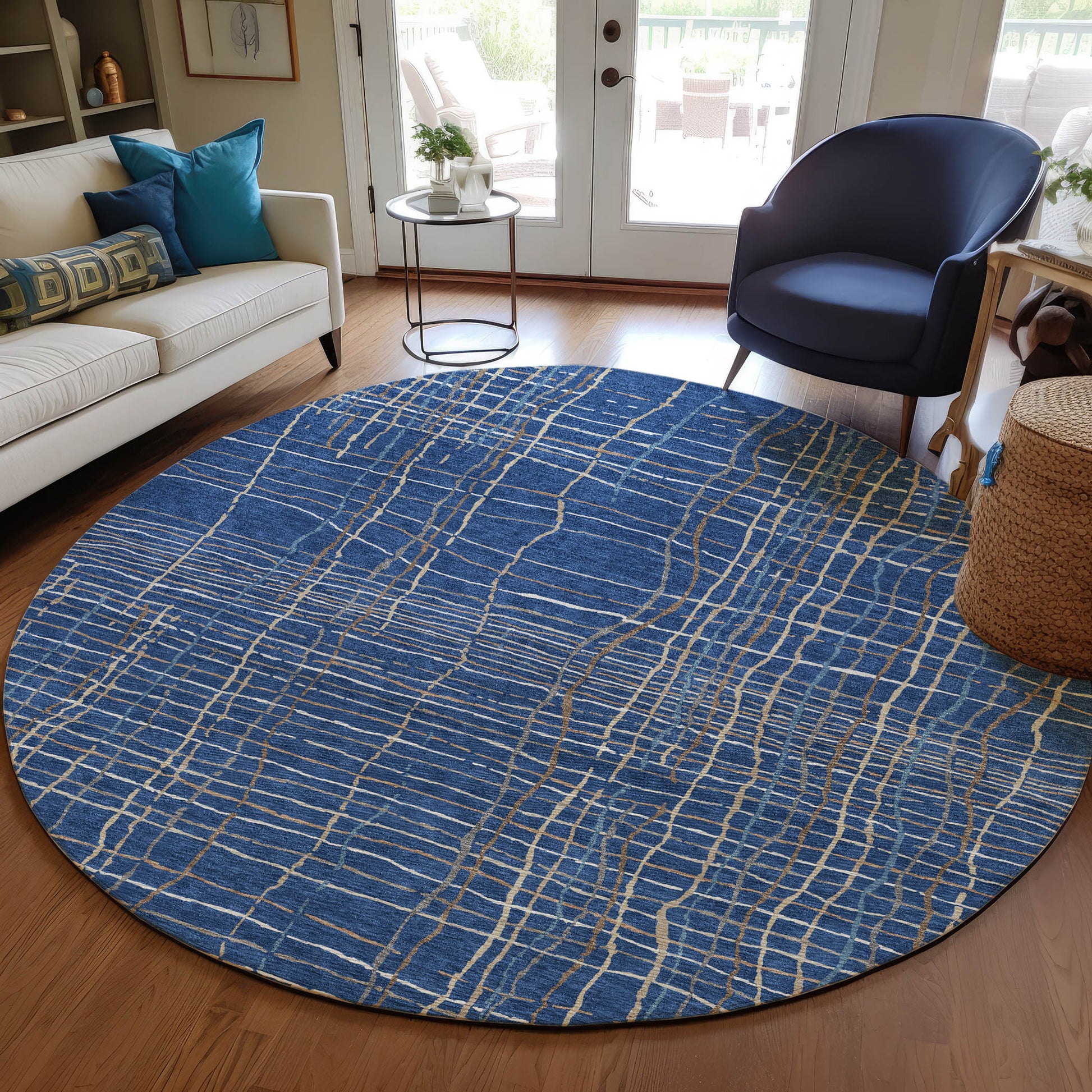 Addison Rugs Chantille ACN998NA 8 x 8 (ft) Loomed Polyester Navy Round Indoor/Outdoor Geometric Machine washable Pet Friendly Area rug
