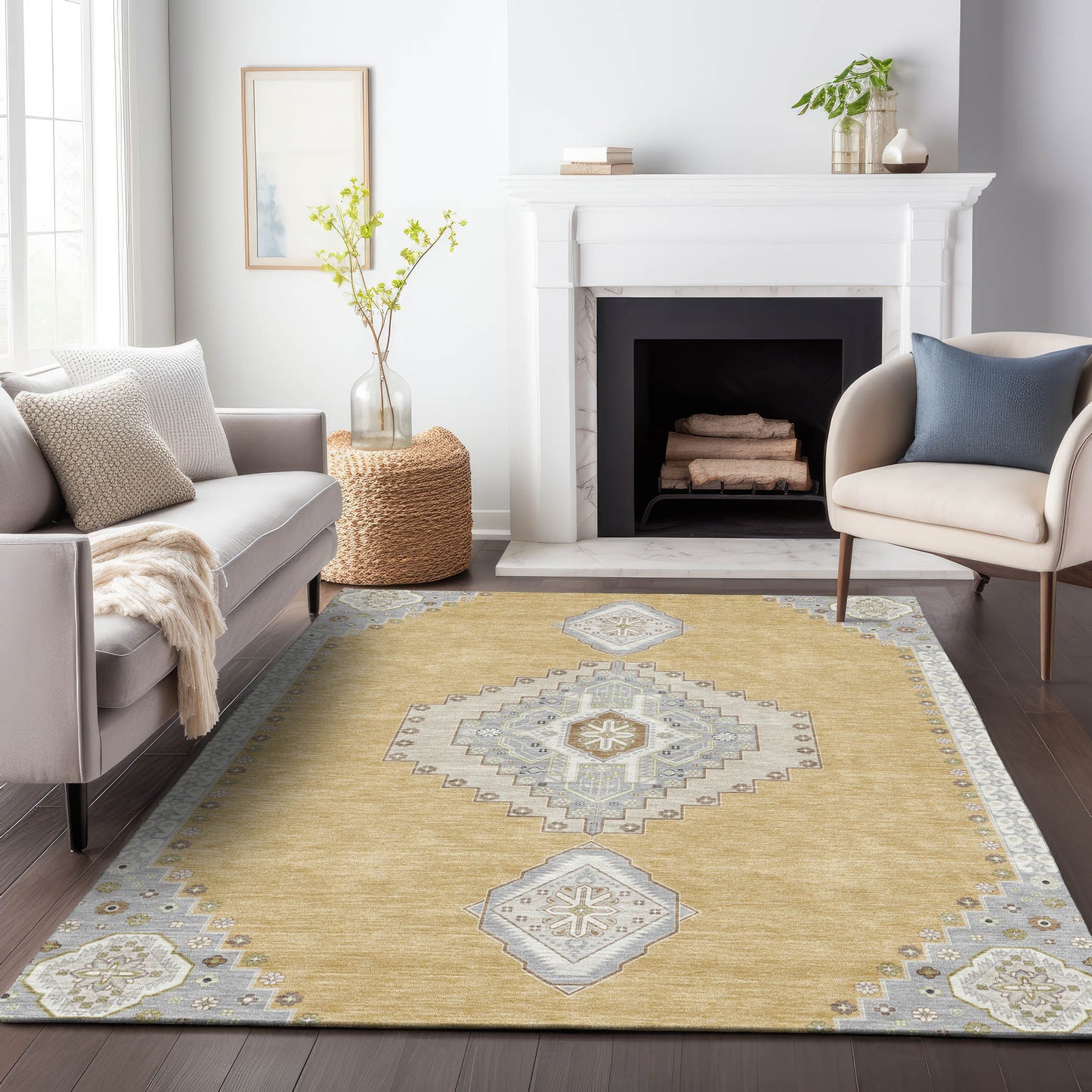Addison Rugs Chantille ACN1014GO 10 x 14 (ft) Polyester Gold Rectangular Indoor/Outdoor Geometric Machine washable Pet Friendly Area rug