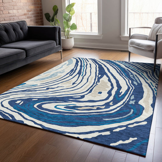 Addison Rugs Chantille ACN1051NA 9 x 12 (ft) Polyester Navy Rectangular Indoor/Outdoor Geometric Machine washable Pet Friendly Area rug