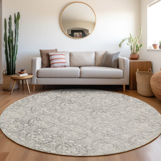 Addison Rugs Chantille ACN1231GY 8 x 8 (ft) Polyester Gray Round Indoor/Outdoor Geometric Machine washable Pet Friendly Area rug