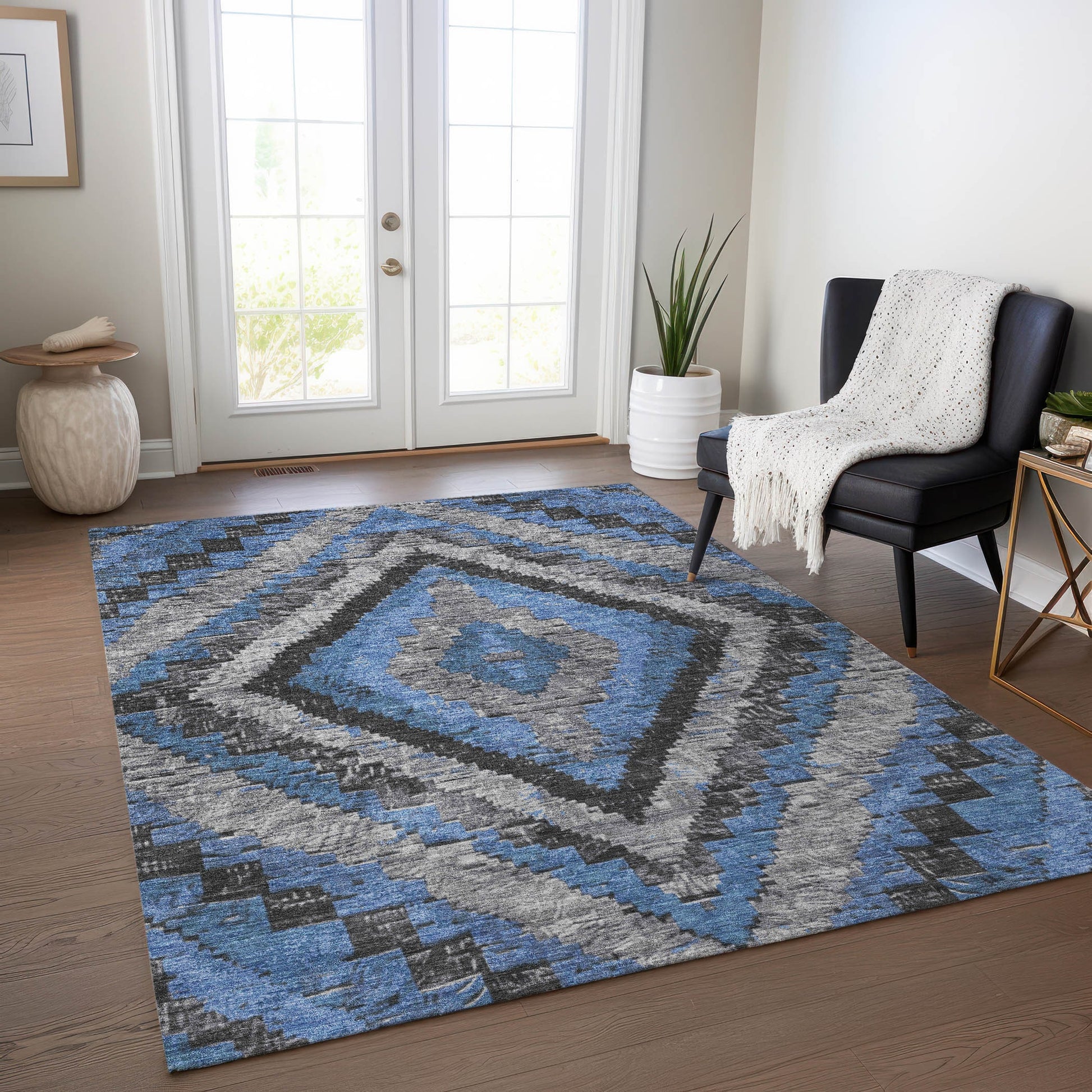 Addison Rugs Chantille ACN1890BU 8 x 10 (ft) Loomed Polyester Blue Rectangular Indoor/Outdoor Geometric Machine washable Pet Friendly Area rug