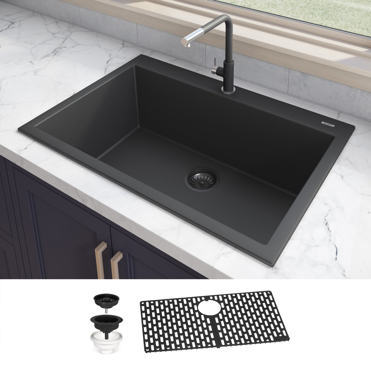 Ruvati epiGranite Drop-in 31-in x 20-in Granite Single bowl Kitchen Sink