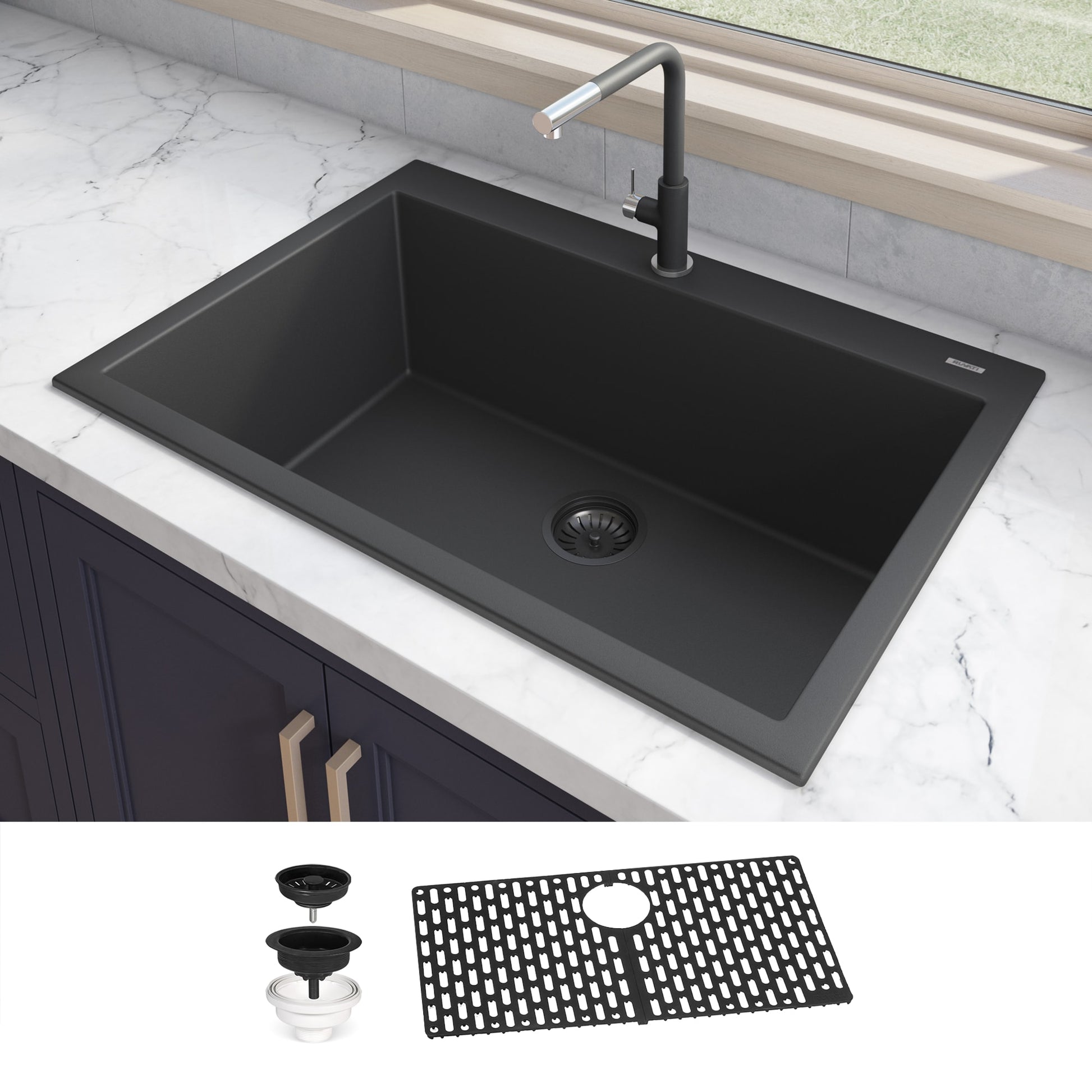 Ruvati epiGranite Drop-in 31-in x 20-in Granite Single bowl Kitchen Sink