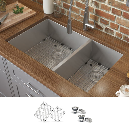 Ruvati Nesta Undermount 29-in x 19-in Stainless steel Double offset bowl 16 -Gauge Kitchen Sink