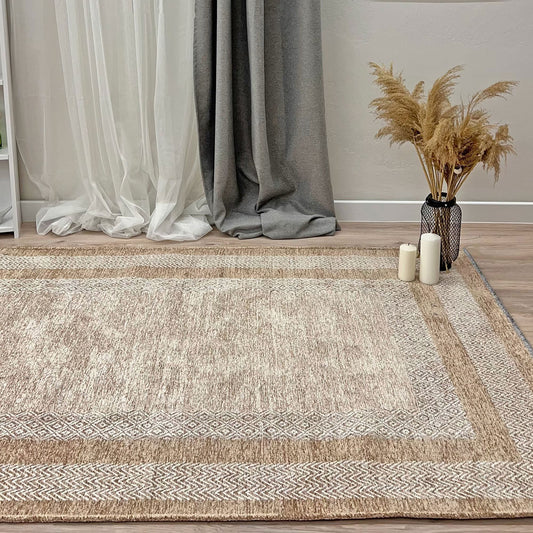 Alfa Rich 7 x 10 (ft) Loomed Cotton Beige Cream Rectangular Indoor Geometric Bohemian/Eclectic Machine washable Pet Friendly Area rug