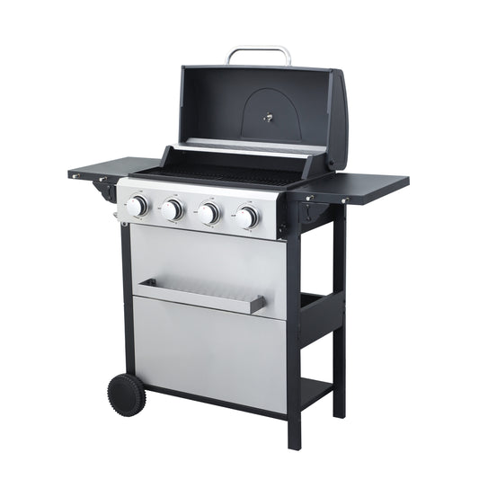 Mondawe Black and Silver 4 -Burner Liquid Propane Gas Grill