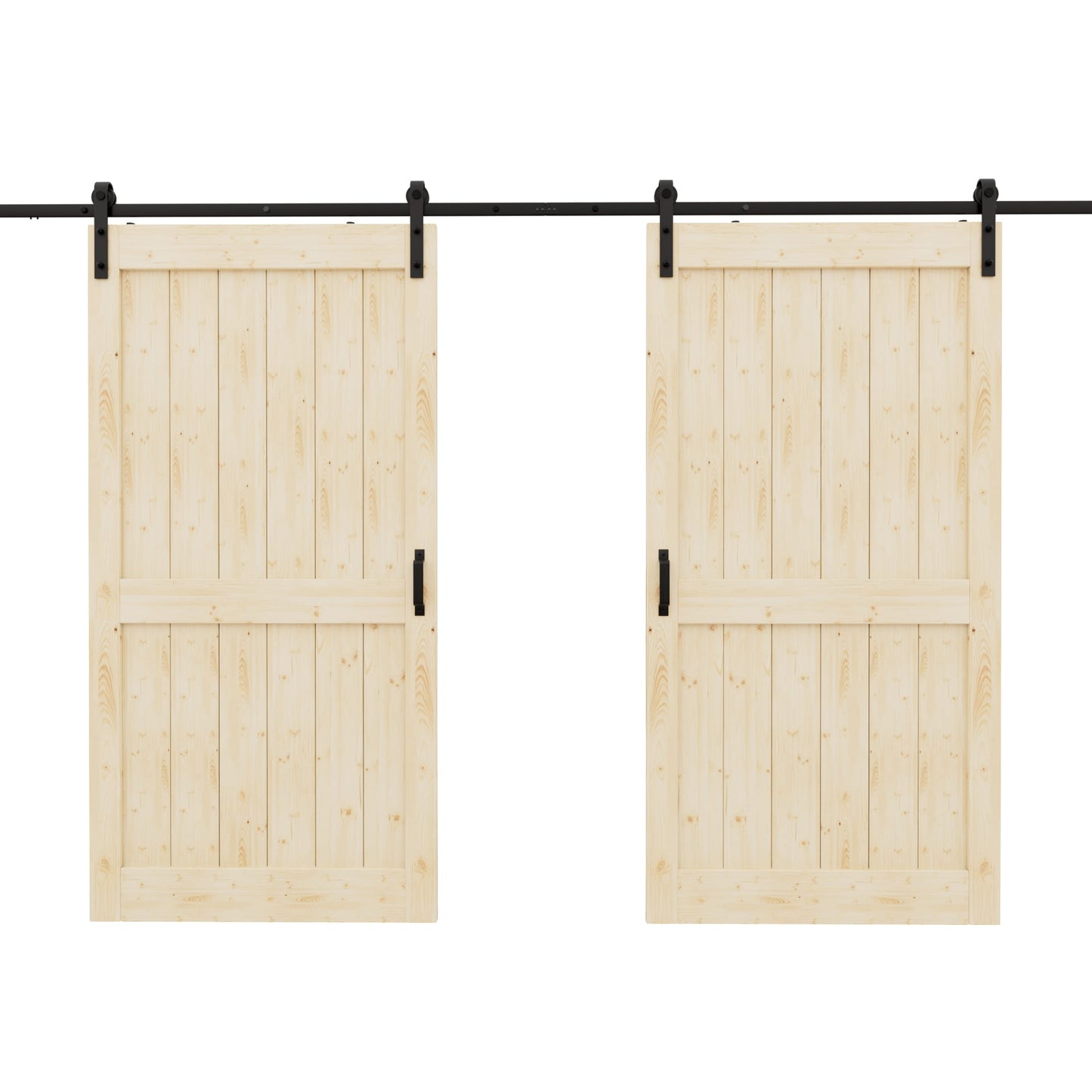 JUJUBON 84-in x 84-in natural Unfinished Plank Pine Wood Solid core Double Barn Door (Hardware Included)
