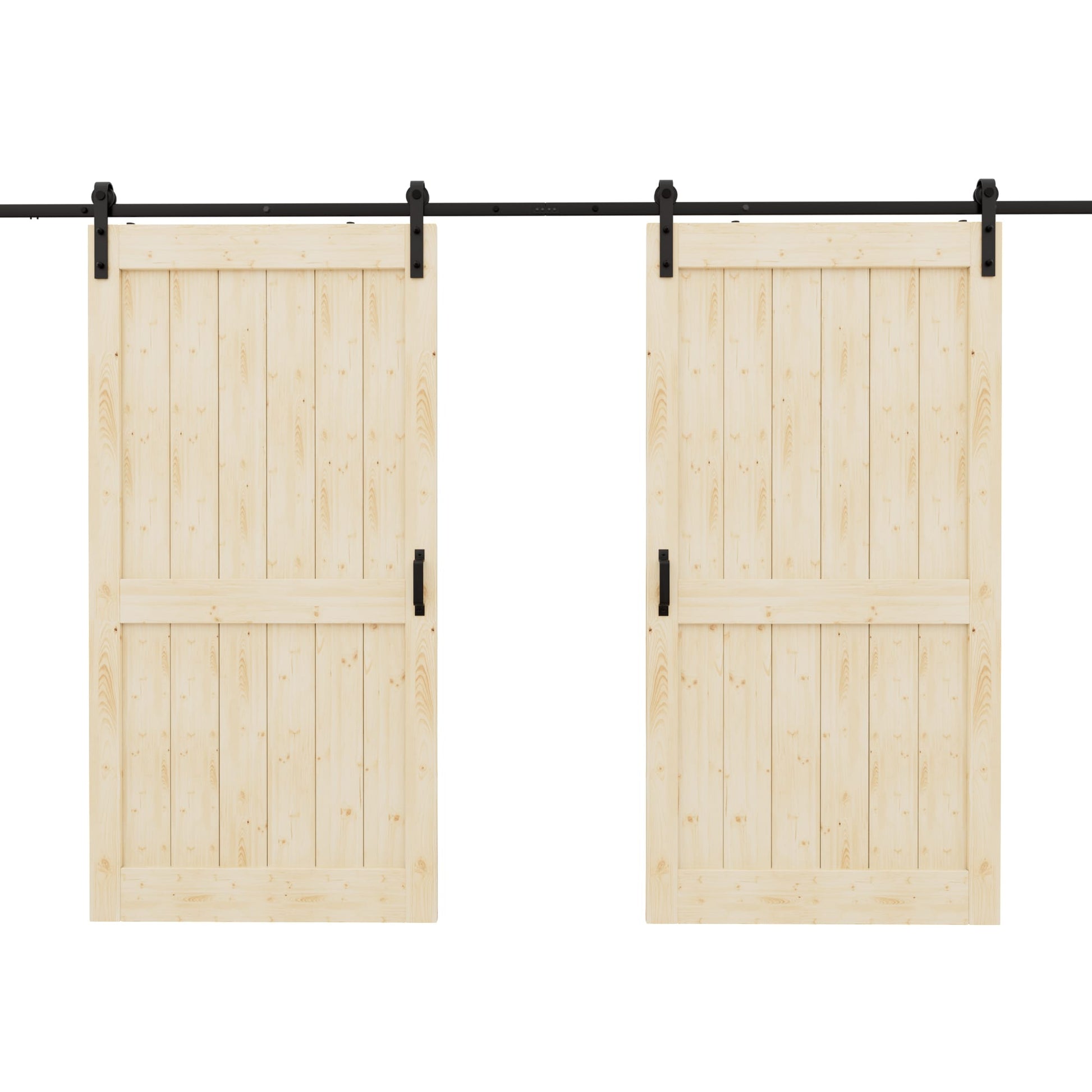 JUJUBON 84-in x 84-in natural Unfinished Plank Pine Wood Solid core Double Barn Door (Hardware Included)