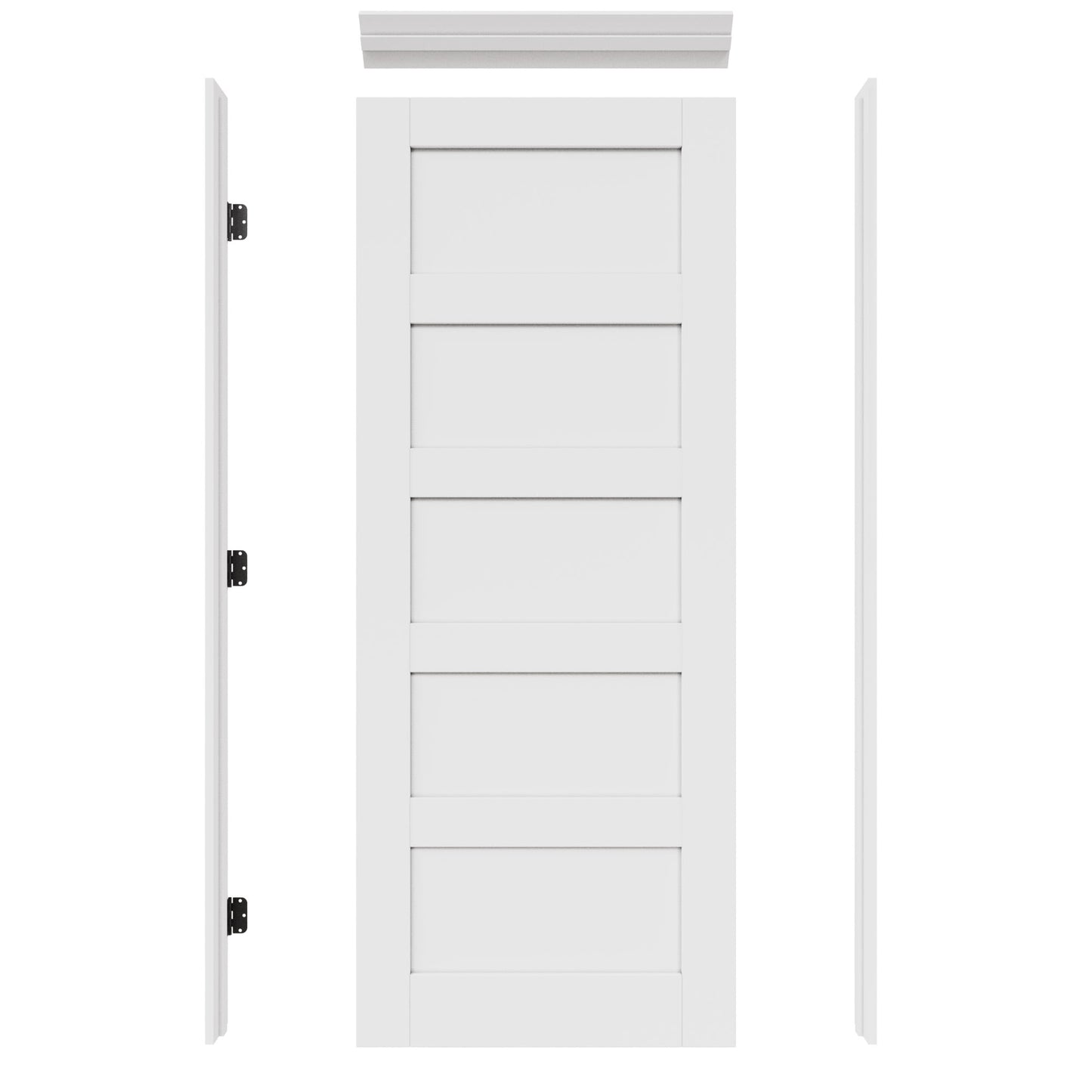JUJUBON 36-in x 80-in White Quickly Assemble Jamb Solid core 5-panel Left hand Smooth Prefinished MDF Flat Jamb Single Prehung Interior Door with