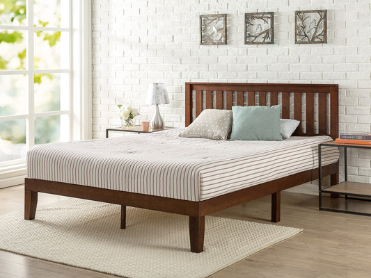 Zinus Full Antique Espresso Wood Platform Bed with Headboard