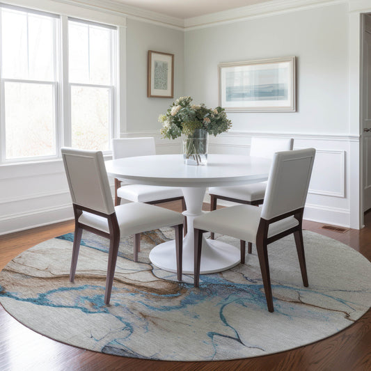 Addison Rugs Chantille ACN1690BG 8 x 8 (ft) Loomed Polyester Beige Round Indoor/Outdoor Machine washable Pet Friendly Area rug