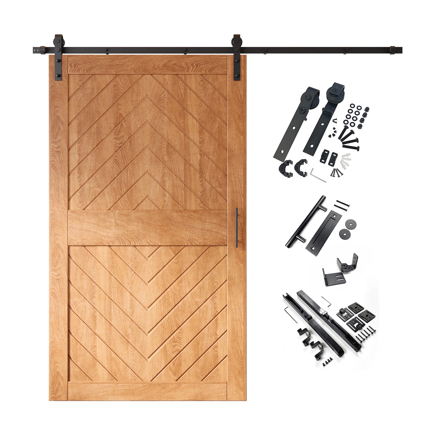 HOMACER 42-in x 84-in Early American Herringbone Pine Wood Solid core Single Barn Door (Hardware Included)