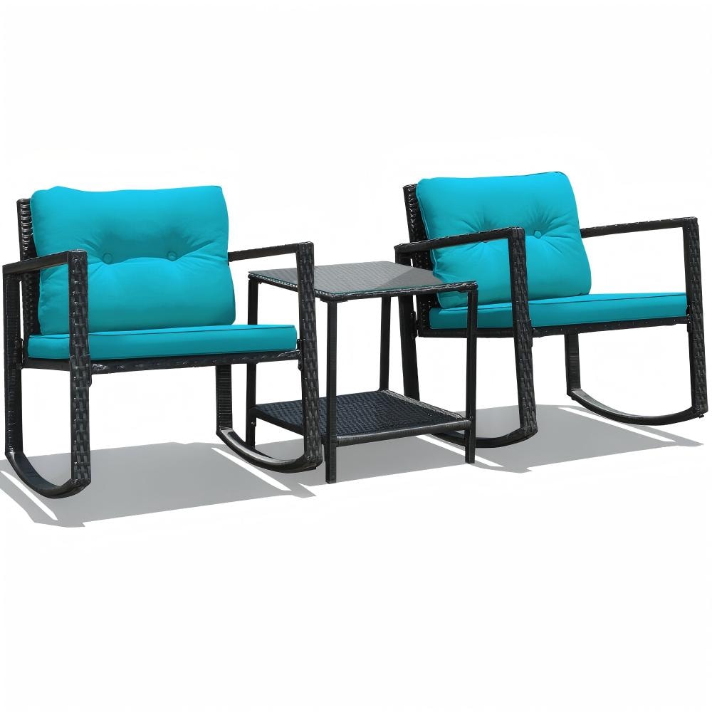 Forclover 3 -Piece Rattan Patio Conversation Set with Green Cushions