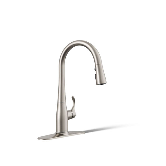 KOHLER Simplice Vibrant Stainless Single Handle Deck-mount Pull-down Kitchen Faucet with Sprayer (Includes Deck Plate)