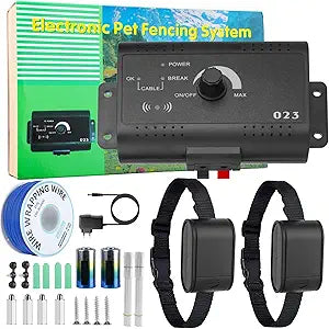 Electric Dog Fence System Wireless Pet Containment System with Dual Waterproof Shock Collars, 984 Ft Underground Wire Covers 1.2 Acres for Small, Medium & Large Dogs (4 lbs+)