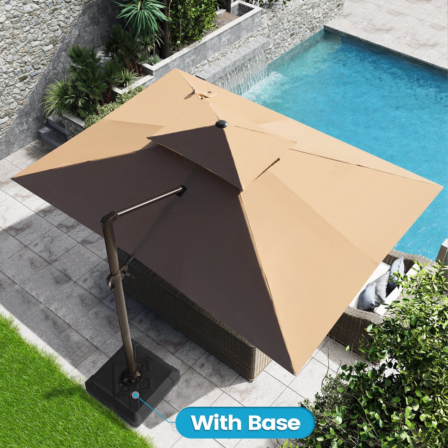 Crestlive Products 13-ft Aluminum Tan Crank Cantilever Patio Umbrella with Base