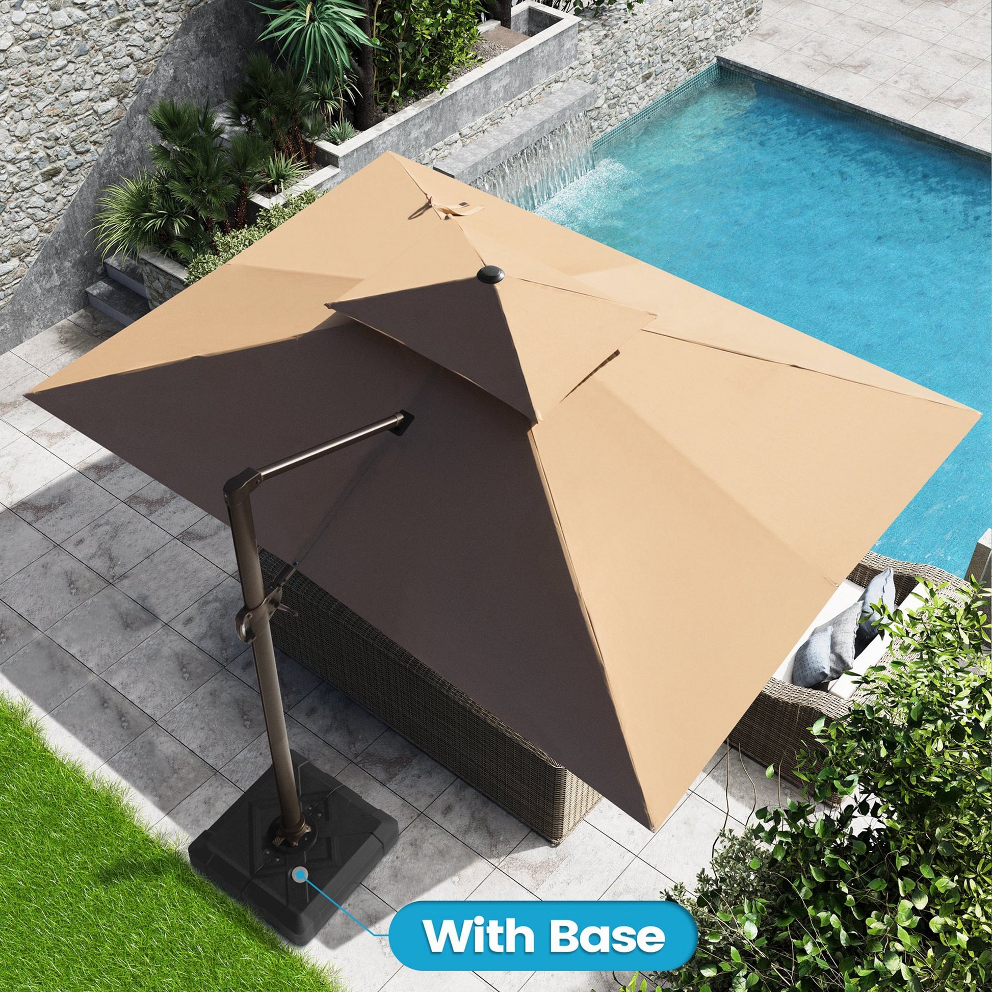 Crestlive Products 13-ft Aluminum Tan Crank Cantilever Patio Umbrella with Base