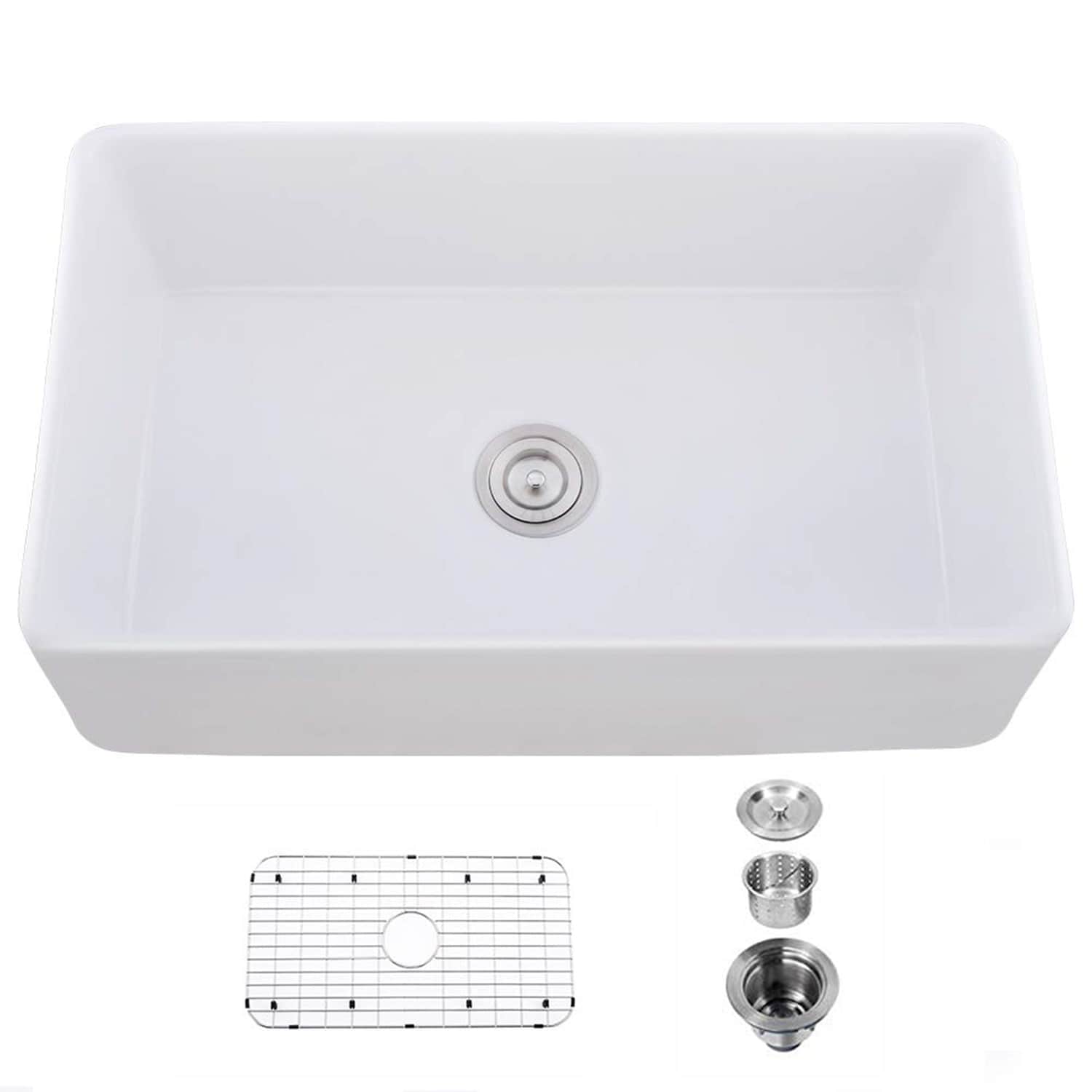 Forclover Farmhouse apron front 33-in x 20-in Porcelain Single bowl Kitchen Sink