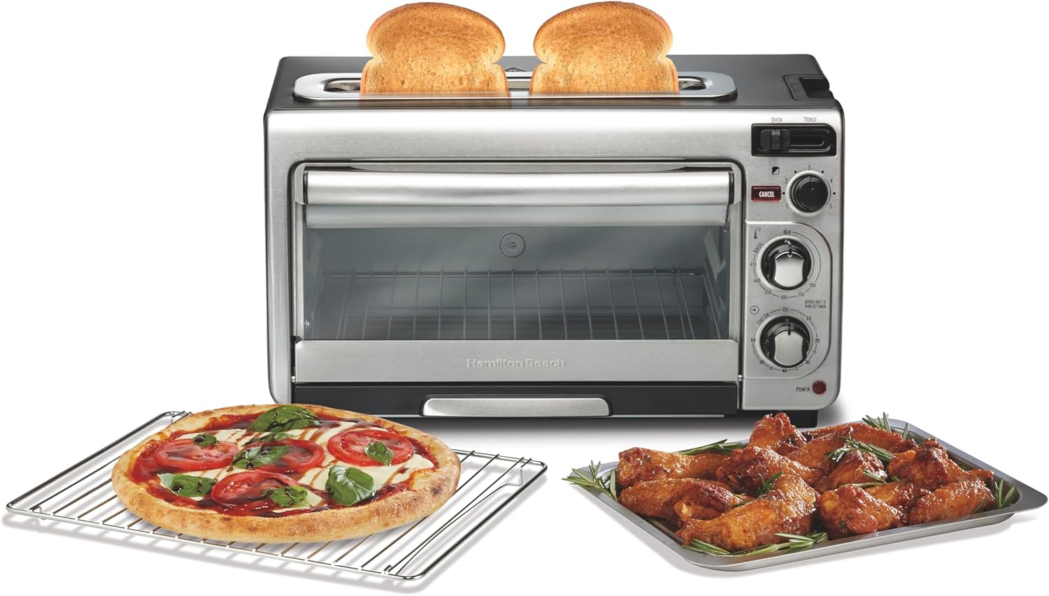 Hamilton Beach 2-in-1 Countertop Toaster Oven and Long Slot 2 Slice Toaster, 60 Minute Timer and Automatic Shut Off, Shade Selector, Stainless Steel (31156)