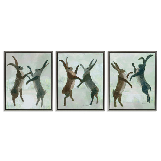 Stupell Industries  Battling Hares in Neutral Tones 3pc Floating Frame Set Design by Kay Widdowson