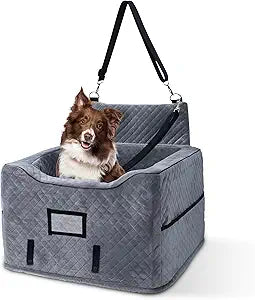 CozyCruiser Dog Car Seat for Small & Medium Dogs Elevated Booster Seat with Adjustable Safety Leash, Double Seat Belt Protection, Soft Plush Fabric & Storage Pockets Fits Most Cars, SUVs & Trucks