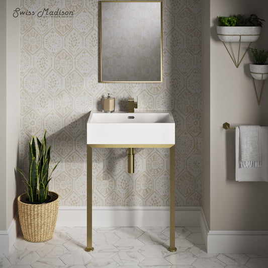 Swiss Madison Bastille Ceramic 24-in Wall-mount Modern Brushed Gold Console Sink with Base