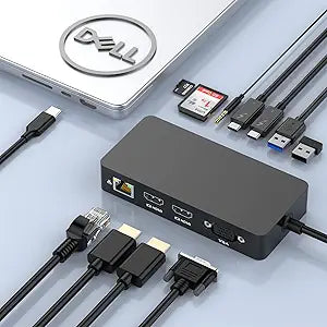 New Dell Docking Station Triple Displays with Dual HDMI+VGA with Power Adapter, 12 in 1 Dell Thunderbolt Dock for XPS, Inspiron, Latitude, Precision, Vostro,G/Alienware, etc