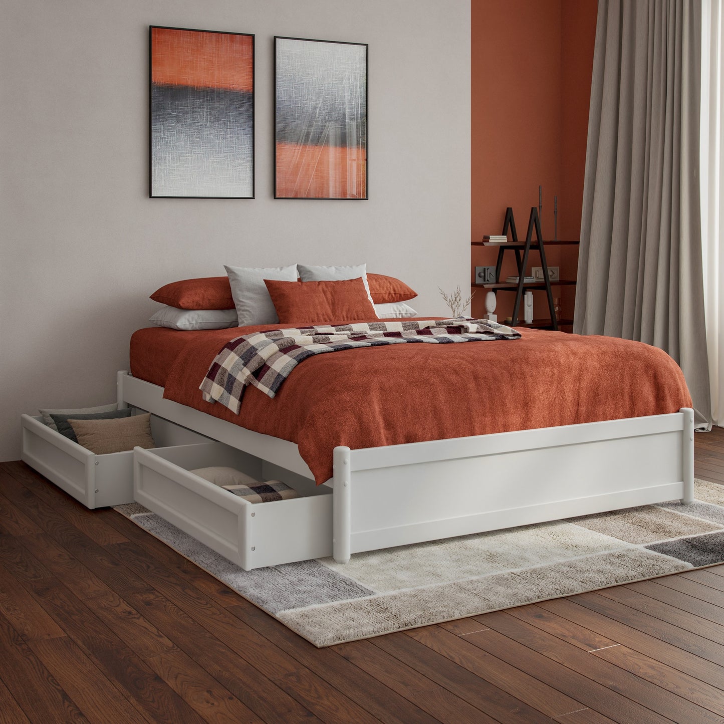 AFI Full White Wood Storage Platform Bed