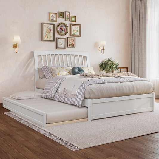 AFI Full White Wood Trundle Bed with Headboard