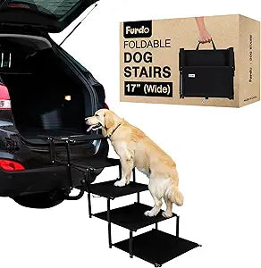 Dog Stairs for Large Dogs, for Medium Dogs, Foldable Dog Ramp for Car & SUV, Steps for Bed, Wide Non-Slip Pet Steps for Car Side Door, Truck & High Beds, Portable & Adjustable - 17' Wide
