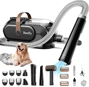 Bunfly Dog Grooming Kit with 13000kpa Strong Grooming & Vacuum Suction 99% Pet Hair,3L Capacity,11 Grooming Tools Dogs Cats and Other Animals,Home and Car Cleaning -Black
