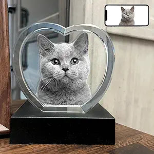 Dog Memorial Gifts for Pet Loss Personalized Crystal Photo for Dogs & Cats, Custom Laser Etched Crystal (Medium Heart)