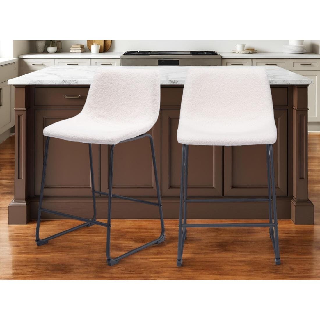 HomeRoots Ivory 1-in H Counter height Upholstered Metal Bar Stool 2 -Pack