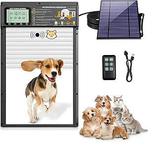 Automatic Pet Door, Dog Door Radar, Timer & Light Sensor Modes, Solar & USB Rechargeable Doggy Door, Durable Aluminum, Weatherproof, 10' 13', 24/7 Operation for Small Pets Up to 45 lb (White)