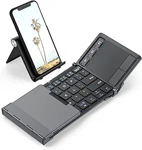 iClever Foldable Keyboard with Touchpad, BK08 Portable Tri-Folding Bluetooth Keyboard for iPad, iPhone, Windows, Mac & Android Connect Up to 3 Devices