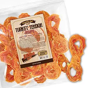 Gootoe Turkey Tendons for Dogs All-Natural, Hypoallergenic Dog Treats, Rawhide Alternative, Long Lasting Puppy Chews, Healthy Dog Treats for Medium Breeds, Rope (M), 16 oz Pack (1 lb)