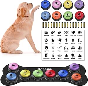 Dog Buttons for Communication,Talking Buttons for Dogs,8 Recordable Sound Buttons + 24 Scene Patterns + 1 Dog Button Mat+ 16 AAA Batteries 30 Seconds Dog Buttons for Pet Sound Training Toy
