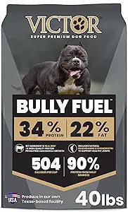 VICTOR Bully Fuel Dry Dog Food, 40 lb Real Beef First Ingredient, High-Calorie Formula for Lean Muscle, Glucosamine & Chondroitin for Joint Health, Omega 3 & 6 for Skin & Coat