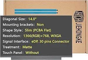 New Screen Replacement for HP Chromebook 14 G6 G7, 14.0' HD 1366 768 WXGA 30 pins Connector Matte Non-Touch LED LCD Display