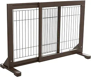 Trixie Wooden Freestanding Pet Gate Adjustable Indoor Dog Gate with Non-Slip Rubber Feet, Easy Step-Over Design, Solid Wood Construction, 25.6 42.5' W x 24' H, Espresso Brown